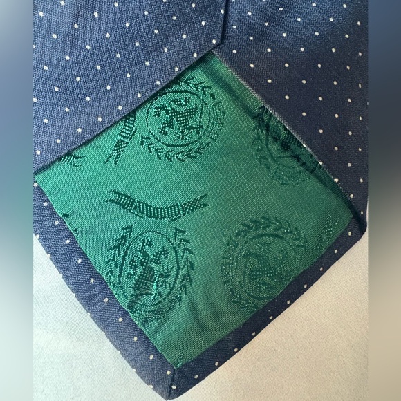 Tommy Hilfiger Italian Silk Tie Navy White Dots Two Tone Navy with White Stripes - Picture 7 of 7